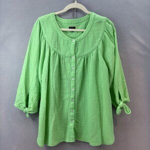 TALBOTS Airy Gauze Tie Sleeve Top - Bright Lime Plus SZ‎ 1X Lightweight, Casual